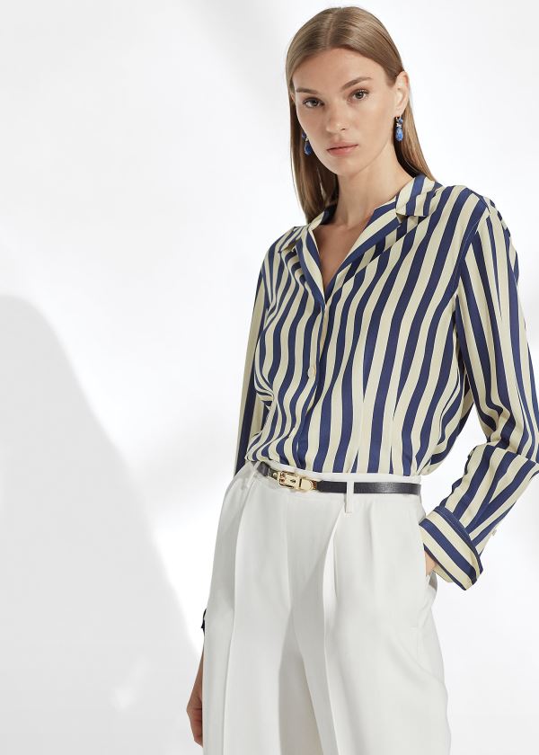 Women's Ralph Lauren Vanna Striped Silk Shirts | 387420YOD